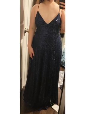 Navy Sequin Spaghetti-Strap Evening Gown